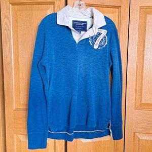 American Eagle Polo Long Sleeve Top, Size Small Men, Teal Green, 7, Rugby-Like
